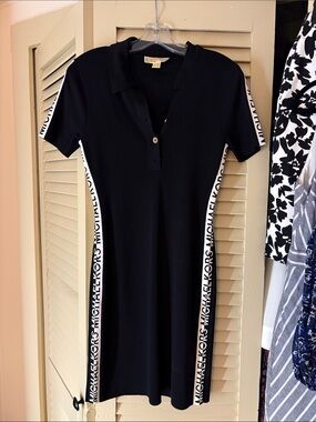 NWOT Michael Kors Black Polo Midi Dress with White Logo Side Taping
